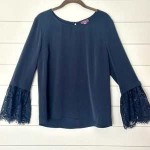 TRULY POPPY Bailee Lace Bell Sleeve Blouse Navy Medium